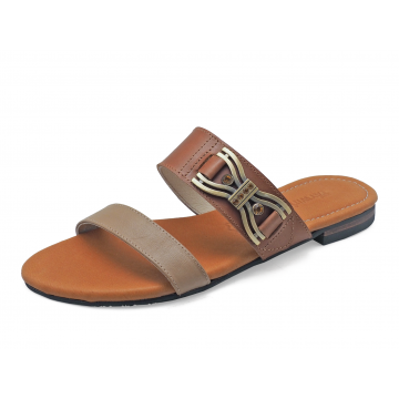 SALE 50% Women Sandals Flat SC-73 Light Beige Nappa-Brown Nappa